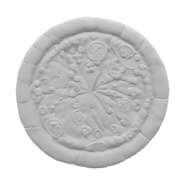 3D model for teenage mutant ninja turtle emblem, highly detailed, stone texture in a shape of pizza, colored #emblem#