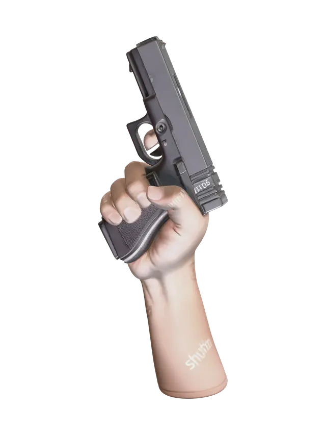 Ornate Hand Holding Gun 3D model, vytvořený pomocí AI