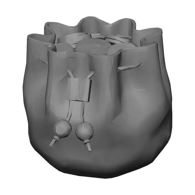 3D model for 주머니의 형태는 유지한채 내부의 동전이 주머니 입구까지 가득 차게 수정해줘
동전의 크기는 동일해야한다. 
동전의 종류는 한가지만 사용되어야한다.