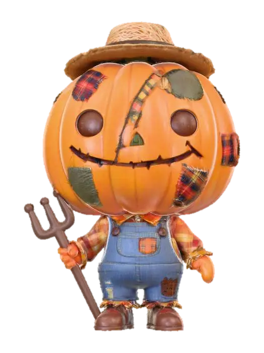Pop Mart-style chibi toy figure. Oversized pumpkin-like stitched head, orange… - Figurines 3D model, vytvořený pomocí AI