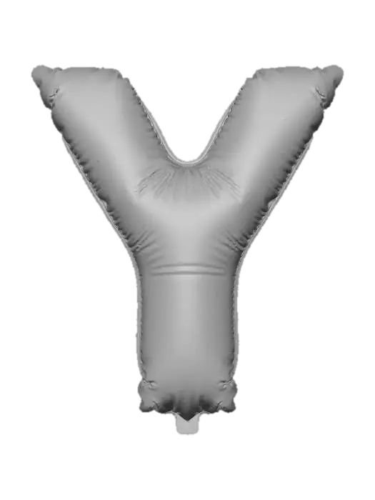 3D model for A striking, inflated capital letter Y, designed as a large, ascending balloon, is featured against a clear, plain white background. Its surface showcases a vibrant gradient from a deep indigo at the base to a brilliant, celestial blue at the branching arms, enhanced by a glossy, reflective mylar finish. The letter's elegant structure is full and robust, yet conveys an effortless lightness, with a smooth, taut texture that suggests graceful buoyancy and readiness to float higher.