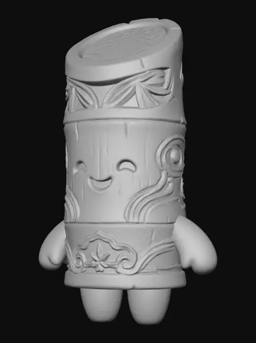3D model for 研究学习常见的3a游戏风格,道具设计逻辑,不要生搬硬套,生成一套带有青竹元素主题的Chibi游戏道具,不要直接用枫叶作为某一部分,需要理解它的意象,巧妙融入设计,生成游戏道具(数量1),纯黑背景