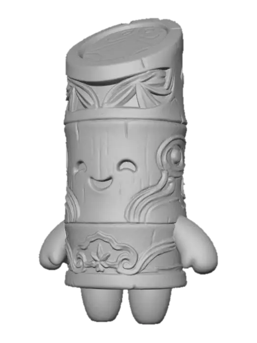 3D model for 研究学习常见的3a游戏风格，道具设计逻辑，不要生搬硬套，生成一套带有青竹元素主题的Chibi游戏道具，不要直接用枫叶作为某一部分，需要理解它的意象，巧妙融入设计，生成游戏道具（数量1），纯黑背景