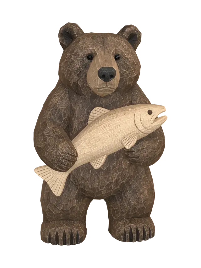 3D model for Carved Wooden Bear with Fish