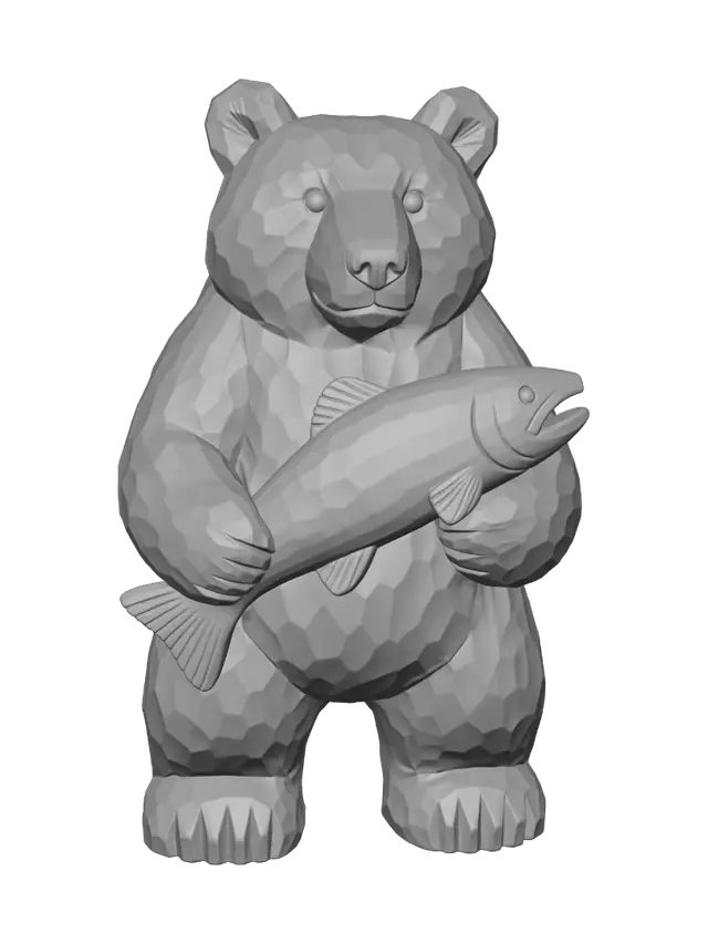 3D model for Carved Wooden Bear with Fish