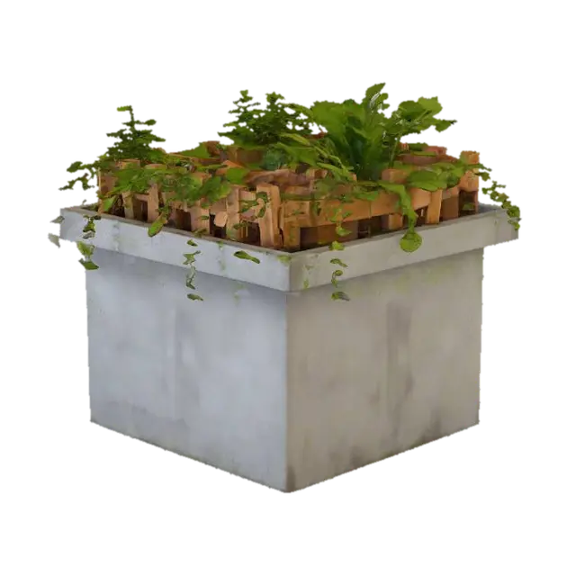 A small, European-style flower balcony, featuring a solid, thick concrete base.… 3D model, vytvořený pomocí AI