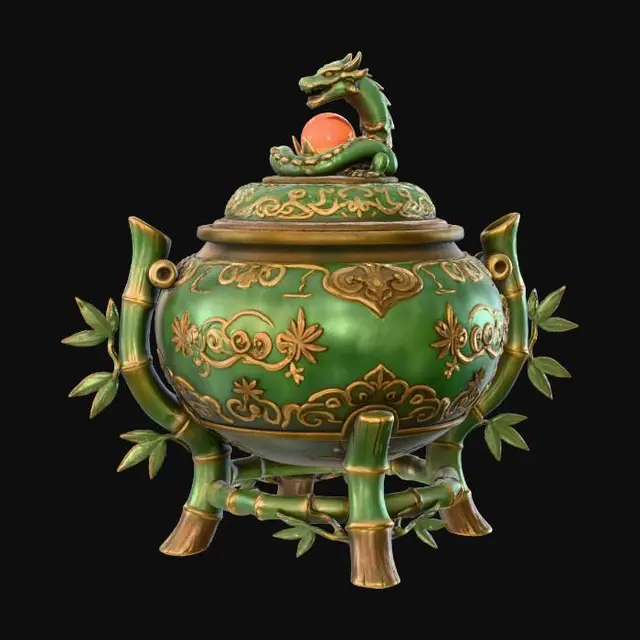 3D model for 往死里考究给的参考图的艺术风格和配色,生成同一个世界观或同一个主题下的超写实道具