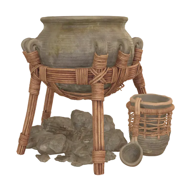 3D model for Wicker-Wrapped Pot on a Tripod Stand