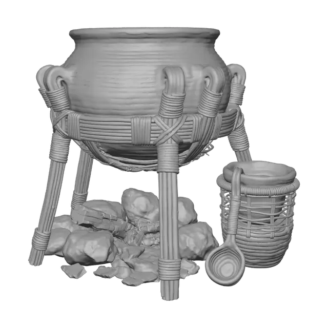 3D model for Wicker-Wrapped Pot on a Tripod Stand