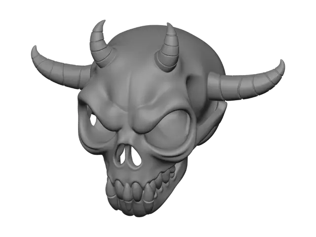 3D model for A floating cursed skull monster. Low-poly stylized game asset, cartoon dark-fantasy, flat-shaded. A single simple skull with glowing eye sockets and small horns, hovering. Bone-white with faint purple glow, flat solid colors, smooth rounded low-poly shape, symmetrical, no body, no limbs. Single centered object, game-ready, plain neutral background, no base.