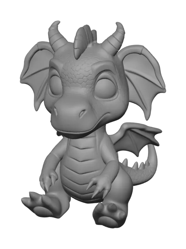 3D model for Cute cartoon baby dragon toy, 3D model, highly detailed, stylized, smooth surface, STL format