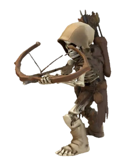 a skeleton archer holding a crossbow. The style is cartoonic with linework around the… - Mob 3D model, vytvořený pomocí AI