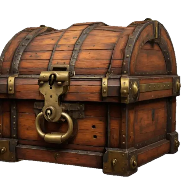 a mighty wooden and iron chest with a big brass lock. The style is cartoonic with… - Crate 3D model, vytvořený pomocí AI