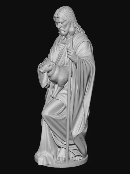 3D model for I WANT TO CREATE A STATUE FOR JESUS THAT CALLED THE GOOD SHEPHARD HOLDING A CAIN AND A SMALL SHEAP WITH HIGH DETAILS