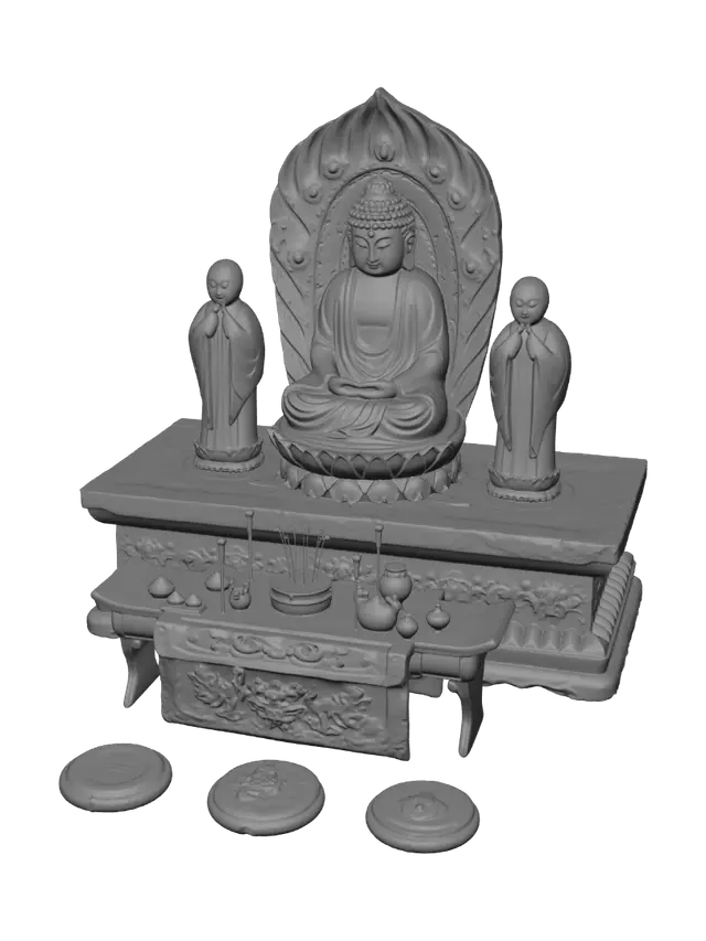 3D model for Three Buddhas on a Golden Altar