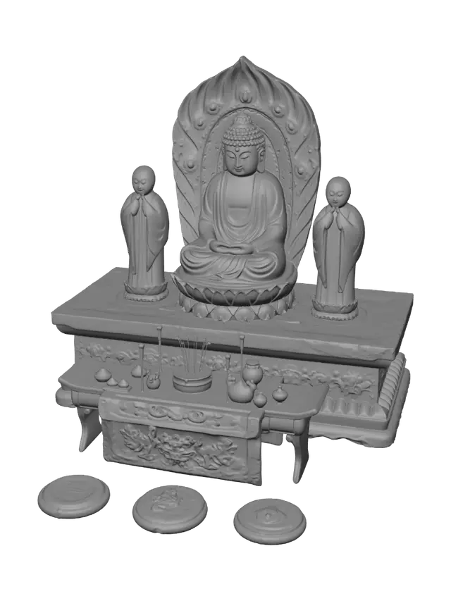 3D model for Three Buddhas on a Golden Altar