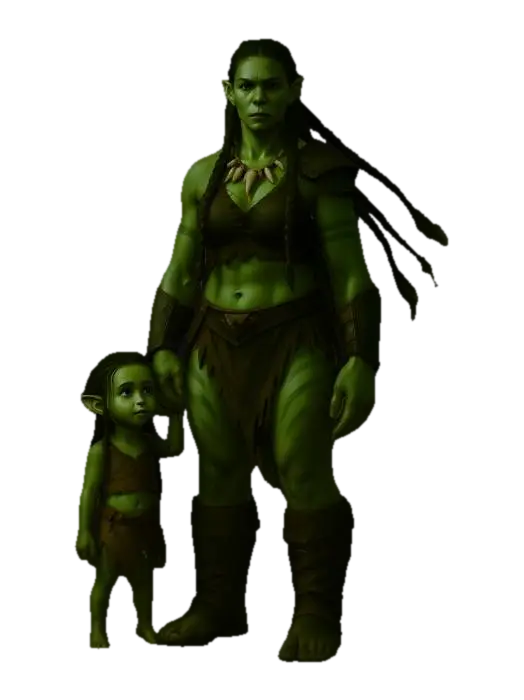 Orc Mother and Child 3D model, vytvořený pomocí AI