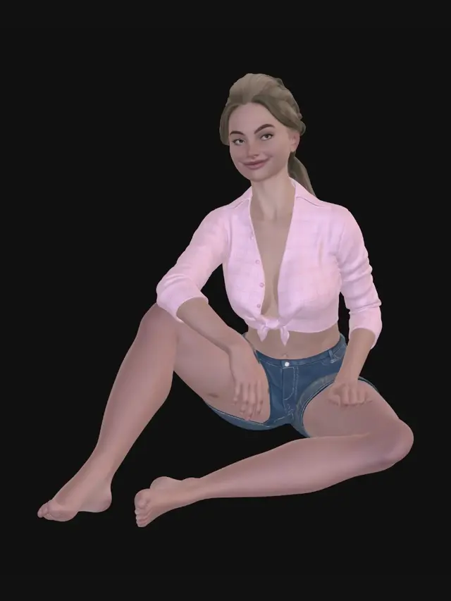 3D model for Pink Plaid Crop Shirt and Denim Shorts