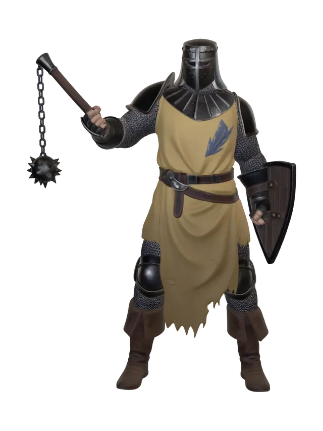 Armored Knight with Morning Star - Platearmor 3D model, vytvořený pomocí AI