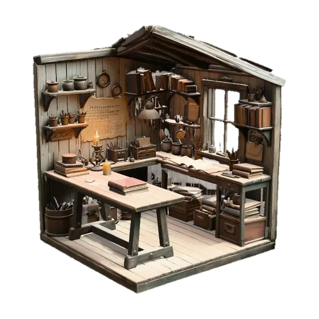 writing room - Workspace 3D model, vytvořený pomocí AI