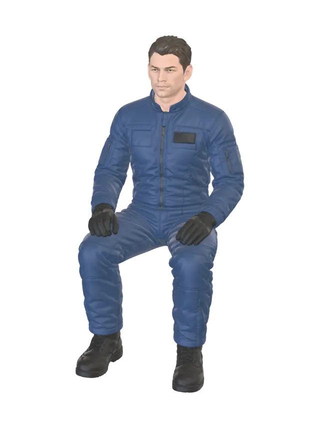 Seated crew member - Aviator 3D model, vytvořený pomocí AI