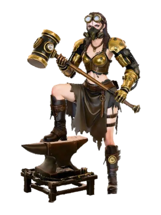 Modello 3D Steampunk Warrior Smith, generato dall’IA