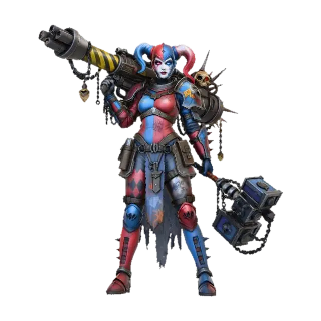 Warrior Jester Dystopia 3D model, vytvořený pomocí AI