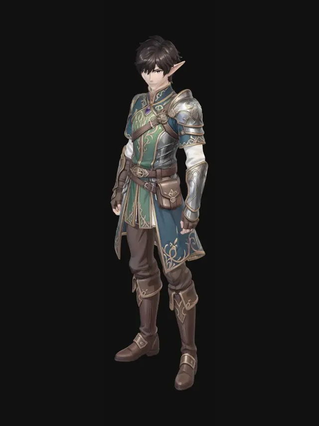 3D model for Game-ready semi-realistic young male elf adventurer, full body front view, neutral relaxed A-pose, clean white background, optimized for Image to 3D and basic animations. Simple animation-friendly outfit: olive green short tunic, fitted dark brown pants, leather belt, small pouch, wrist guards, sturdy boots. Pointed ears, dark tousled hair, slim athletic body, calm face. Clear readable silhouette, visible hands, arms slightly away from body, legs slightly apart. No robe, no cape, no chains, no dangling cloth, no weapon, no staff, no floating accessories, no text, no logo.