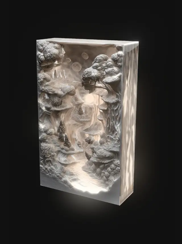 3D model for Moonlit Cascades in a Carved Valley