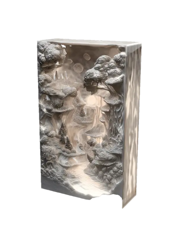 Moonlit Cascades in a Carved Valley - Moonlight 3D model, vytvořený pomocí AI