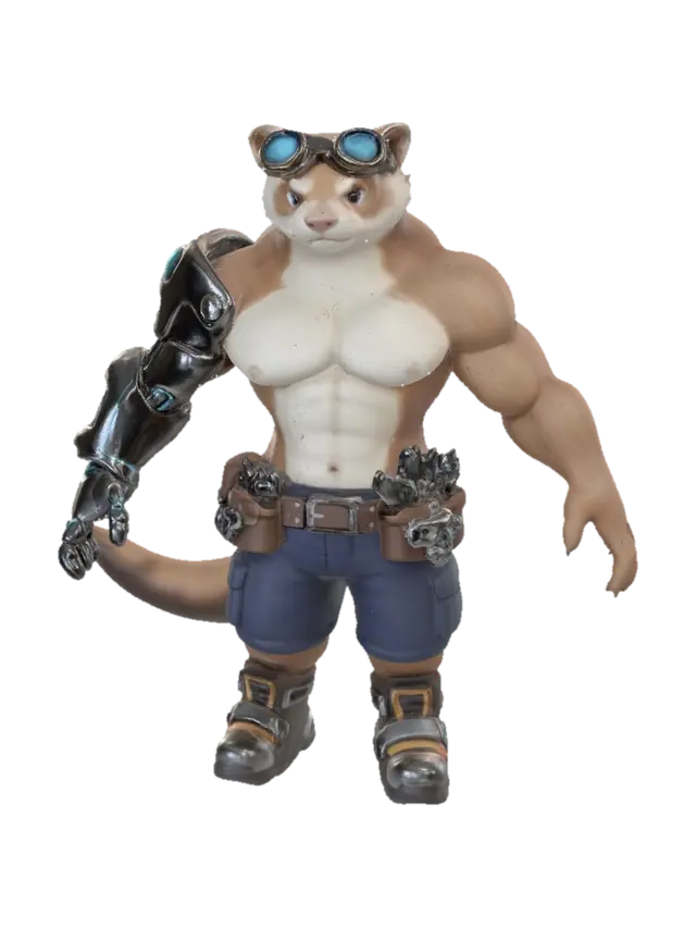 Mech-Cat Adventurer - Ferret 3D model, vytvořený pomocí AI