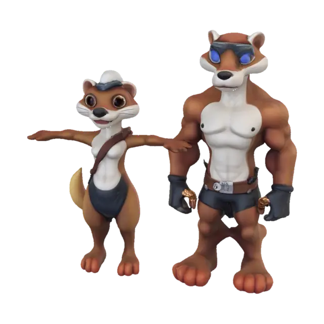 : Cute anthropomorphic ferret character standing upright on two legs, T-pose, bold… 3D model, vytvořený pomocí AI