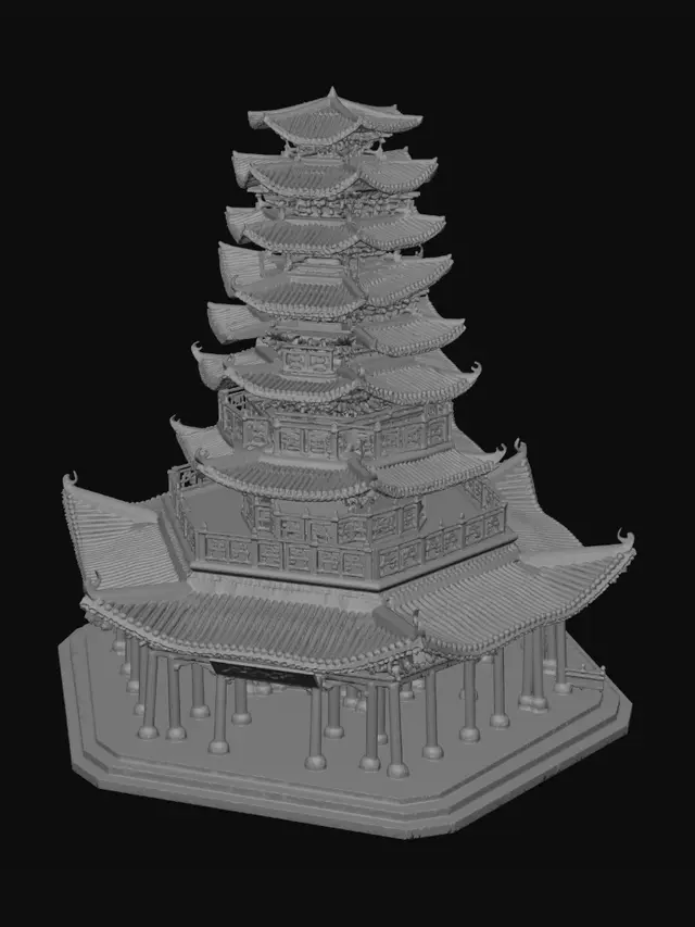 3D model for Red Chinese Pagoda