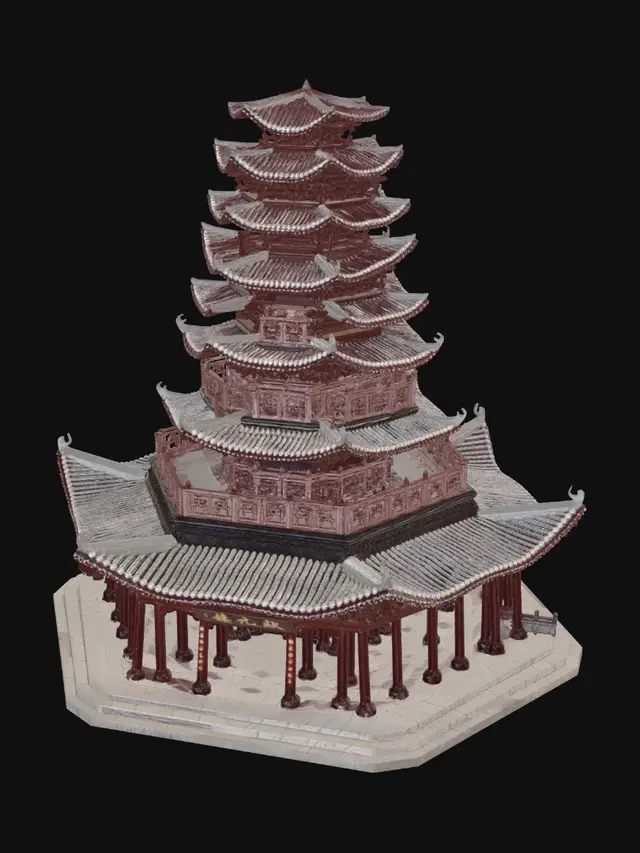 3D model for Red Chinese Pagoda