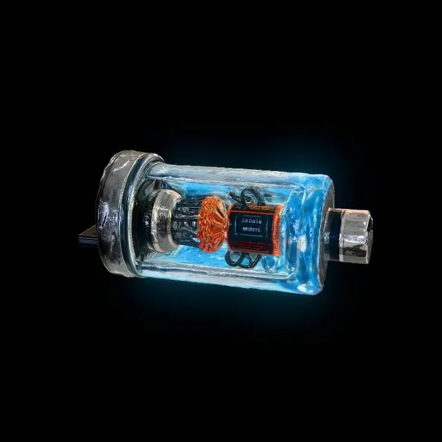 3D model for Futuristic HelixVault DNA pen-drive device, ultra-detailed 3D CAD model, compact USB form factor with transparent glass-metal hybrid casing. Internal architecture fully visible and interconnected: central DNA storage core with dense nano-capsule matrix arranged in hexagonal lattice, each capsule showing layered structure (DNA helix core, silica shell, MOF/polymer armor). All capsules linked via glowing nano-conduits and microfluidic channels flowing into a central control spine. Include embedded AI chip, nanopore sequencing unit, microfluidic pumps, nano-valves, circuit board traces, and power interface. USB connector exposed with precision pins. Exploded cutaway view with aligned layers, everything connected via conduits and wiring. Hyper-real materials, sharp reflections, cinematic light