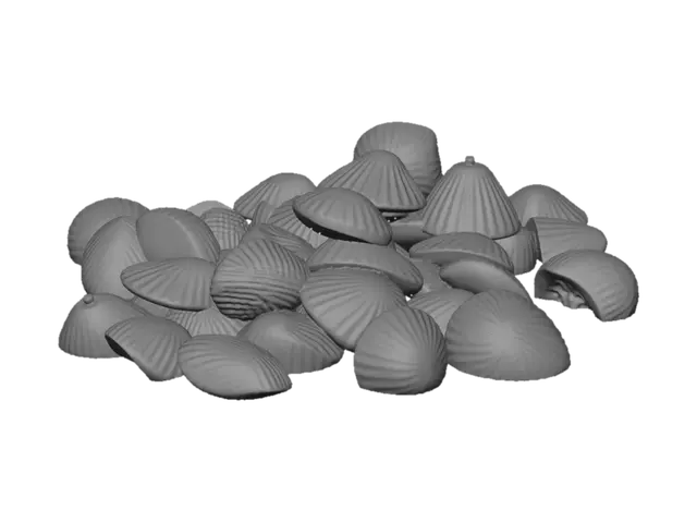 3D model for Небольшая кучка светлых ракушек у воды. Низкая, асимметричная, слегка разбросанная, с песочным настроением. в милом стиле под мультяшную игру