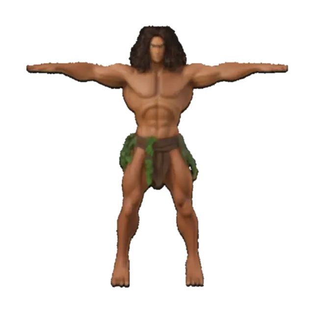 Create a tarzan character with a real appearance from the cartoon, just like he… 3D model, vytvořený pomocí AI