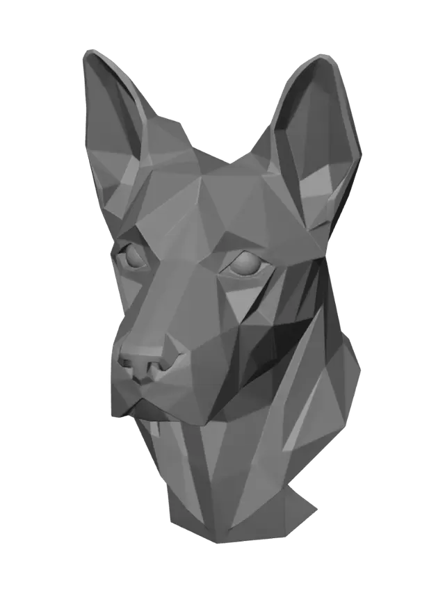 3D model for polygonal white dog head sculpture with angular facets