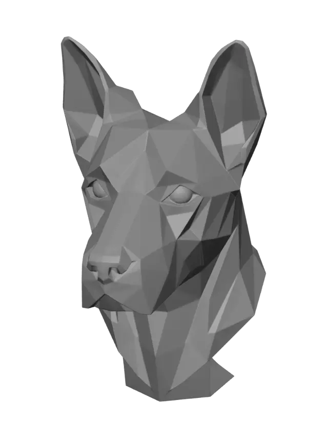 3D model for polygonal white dog head sculpture with angular facets