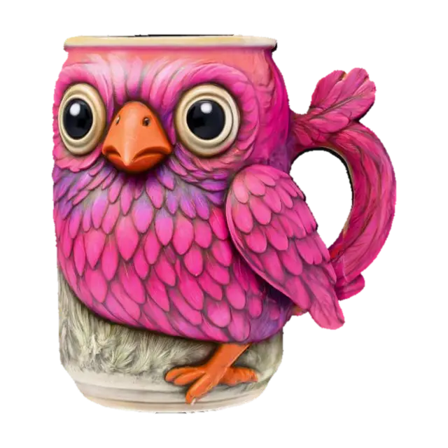 Pink bird mug - Kitchenware 3D model, vytvořený pomocí AI