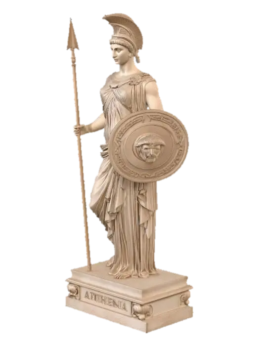 Athena with spear and shield 3D model, vytvořený pomocí AI