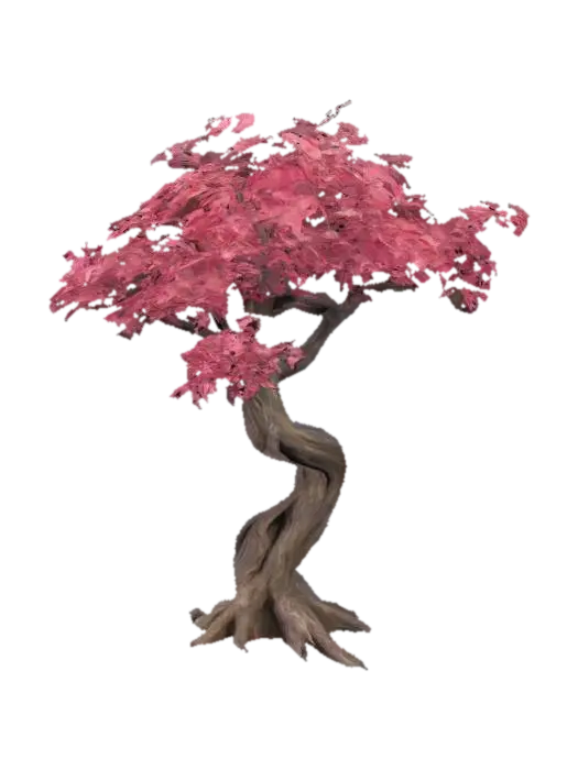 stylized tree with pink leaves 3D model, vytvořený pomocí AI