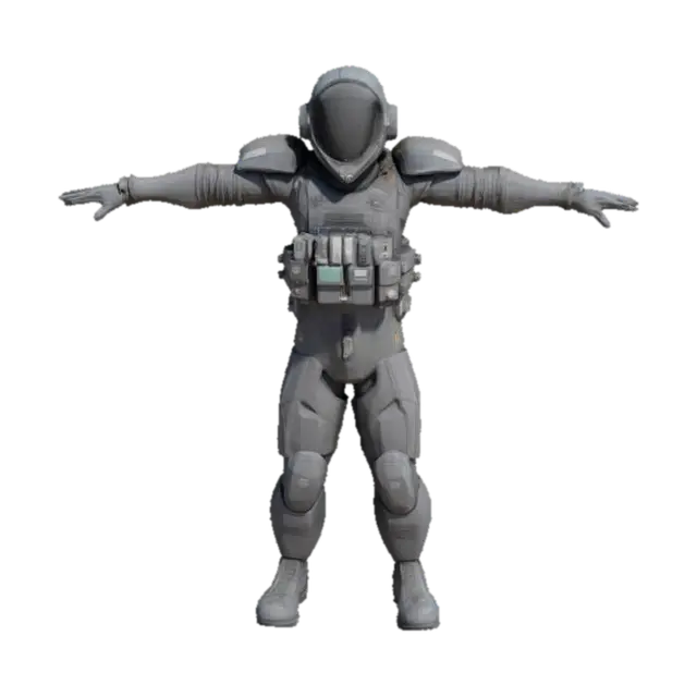 sci-fi pilot standing in a T-pose - Template 3D model, vytvořený pomocí AI