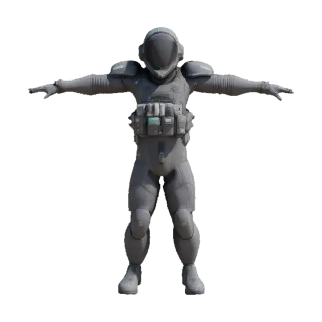 sci-fi pilot standing in a T-pose - Template 3D model, vytvořený pomocí AI