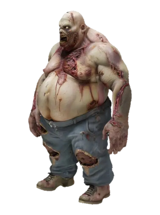 Hyper-realistic fat zombie 3D model, vytvořený pomocí AI
