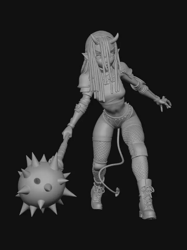 3D model for Crimson Demoness with Spiked Mace