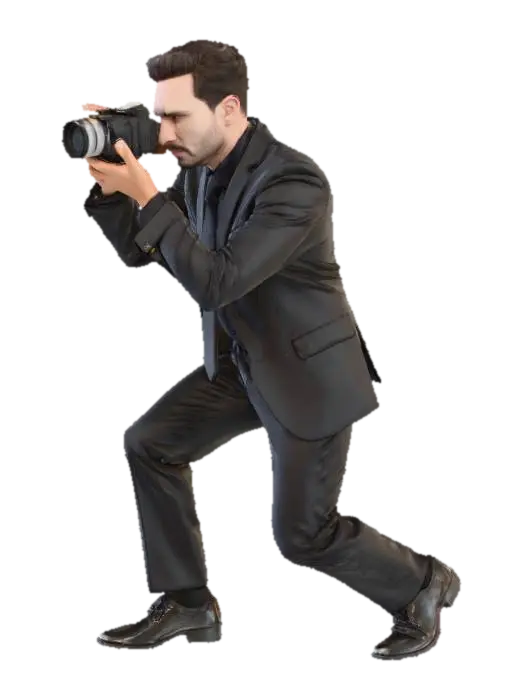 Photographer in Focus - Profession 3D model, vytvořený pomocí AI