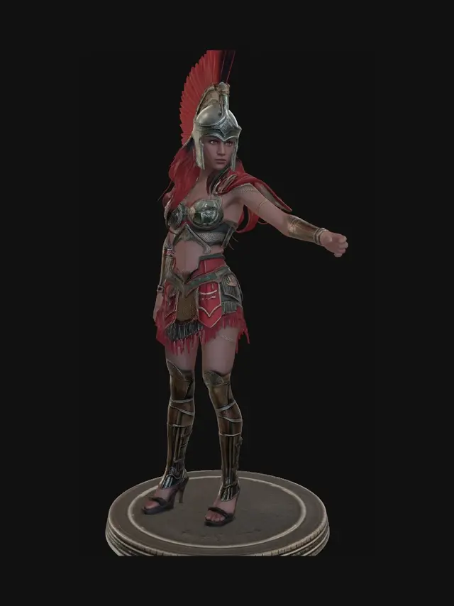 3D model for Masterpiece, best quality, high resolution, aesthetic, masterpiece, best quality, high definition, cinematic lighting, vibrant colors, cinematic details, 8K resolution, massive breasts, beautiful thighs, (beautiful clear eyes), female, (arena gladiator),