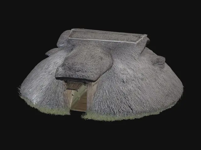 3D model for Thatched Roof Huts in a Green Field