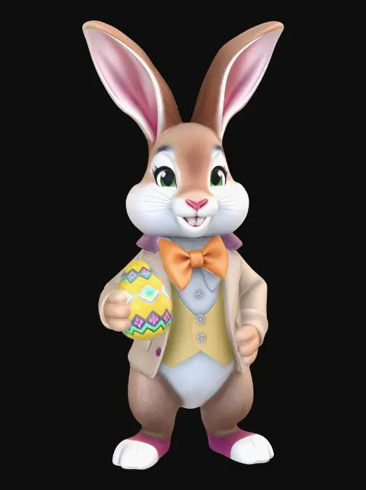 3D model for #EasterEgg2026#, ultra cute Easter bunny wearing a bowtie and jacket, holding a easter egg